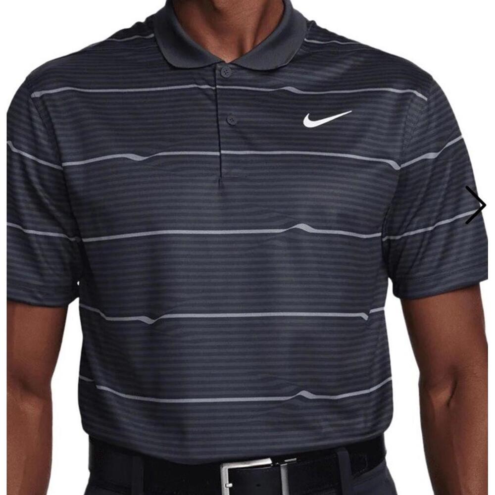 $68 New Nike Dri-FIT Striped Golf Polo Black Shirt FD5829 010 Size Small